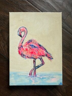 Hand-Painted Pink Flamingo Canvas Art